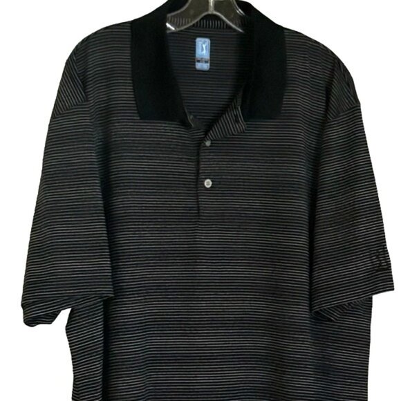 PGA Tour Other - PGA Tour Polo Short Sleeve XXL  Black Pinstripe Golf Shirt